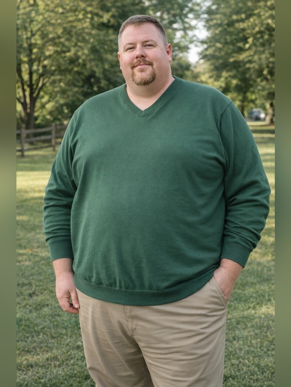 HB Harbor Bay Men’s 4XL Green Lightweight Cotton V-Neck Sweater Big & Tall